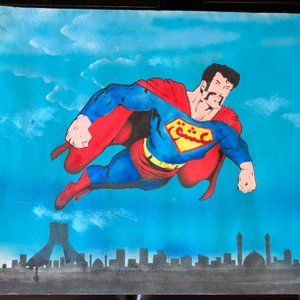 ART SuperMan With A Mustache Arabic Iraq? Lebanese? Print Poster Original